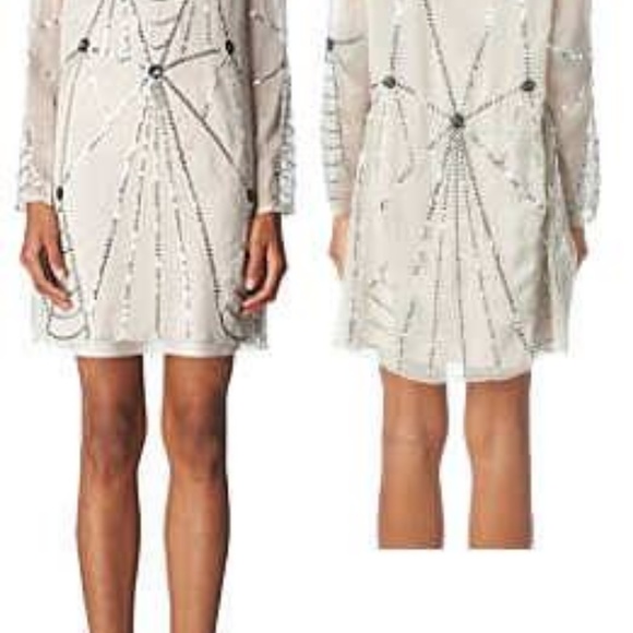 ALICE by Temperley Sheer Embellished Dress in Cream and Silver - Picture 4 of 8